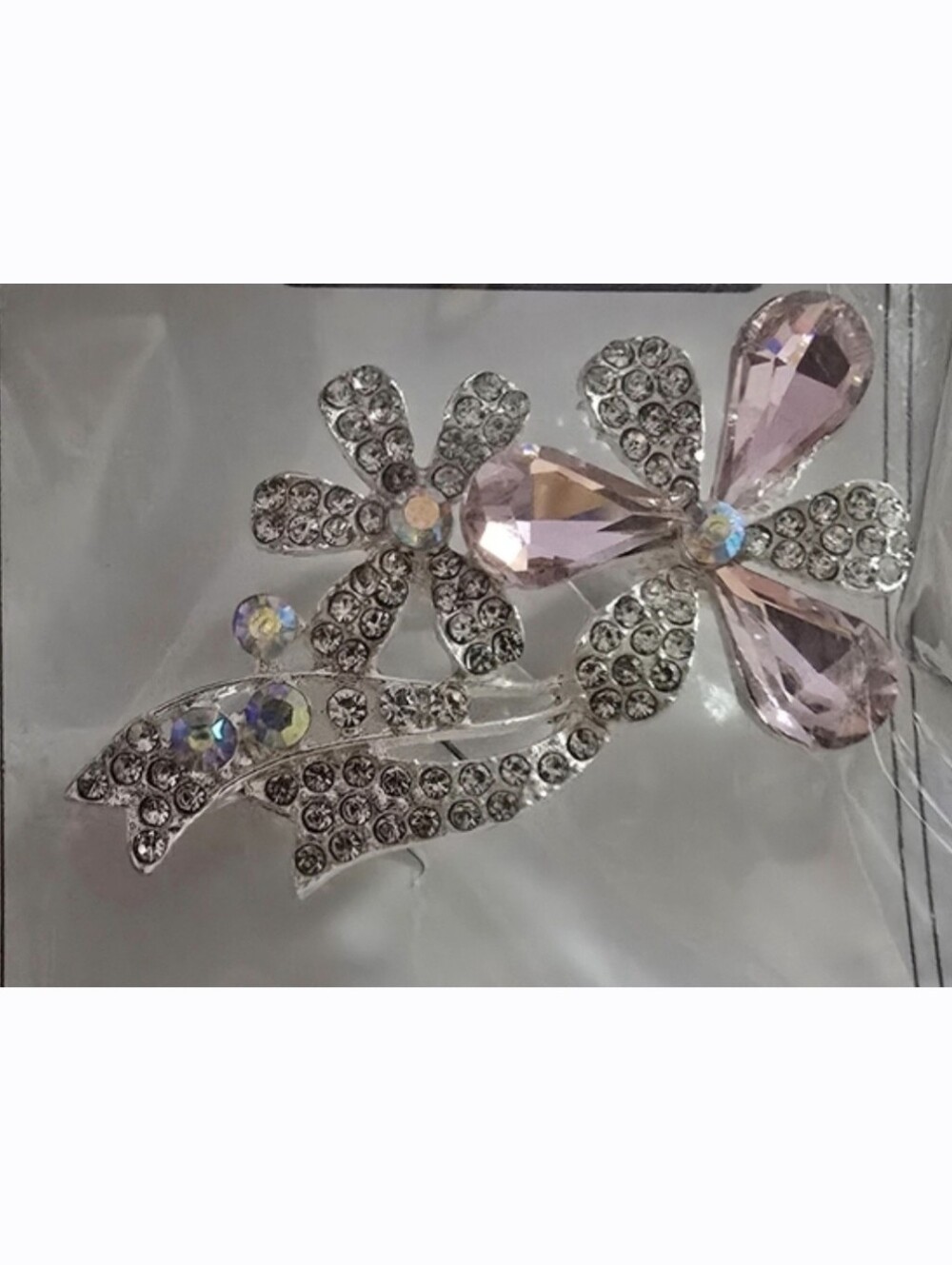 Fashion Jewelry Pink Crystal Flower Brooch with Silver Rhinestones